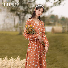 INMAN-vestido Vintage de primavera y otoño, cuello en V, manga larga con lazo adelgazante 2024 - compra barato