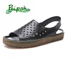 PEIPAH Retro Women Sandals Genuine Leather Female Flat Sandals Slip On Summer Shoes For Woman Casual Cow Leather Leather Shoes 2024 - buy cheap