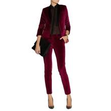 Burgundy Velvet Ladies Suits Trouser 2 Piece Velevt Suit Formal Business Womens Tailored Suit 2024 - buy cheap