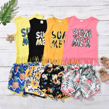 Toddler Kid Summer Letter Tassels Clothing Set Baby Girl Tank Vest T-shirt+ Floral Short Pants Outfit Suit Costume 6M-4Y 2024 - buy cheap