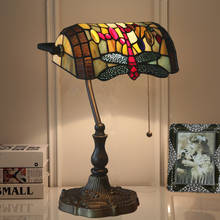 WOERFU-lámpara de mesa Tiffany, pantalla de libélula, luz de Banco Retro, dormitorio, sala de estar, Hotel, mesita de noche, nueva 2024 - compra barato