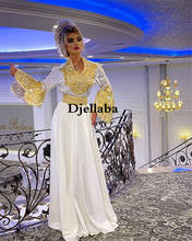 Branco árabe cetim vestidos de noite mangas alargadas ouro renda sereia vestido de baile robe de soiré tradicional kosovo 2024 - compre barato