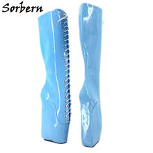 Sorbern Lace Up Cross-tie Boots Sex Fetish Shoes Custom Knee High Boots For Women 18CM Super High Heel Wedges Ballet Boots Women 2024 - buy cheap