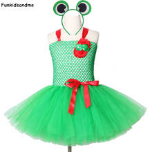 Vestido tutu de sapo, vestido infantil feminino com flores vermelhas e verdes, para festa de aniversário, para meninas, traje cosplay de natal, dia das bruxas, sapo 2024 - compre barato