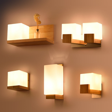 Luminária de parede de madeira led, candelabro moderno de vidro fosco estilo nórdico, corredor, quarto de hotel, minimalista, corredor, madeira sólida 2024 - compre barato