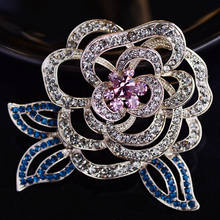 Vintage Hollow Camellia Brooches Pins Wedding Bouquet Luxury Crystal Zircon Flower Broach Women's Gift Brooch Pin Bridal Jewelry 2024 - buy cheap