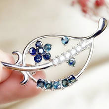 Natural real sapphire leaf style brooch Free shipping 925 sterling silver 0.15ct*13pcs gemstone For men or women T912021 2024 - купить недорого