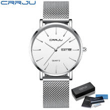 Женские часы CRRJU Japan Quartz Movement Auto Date, минималистичные женские наручные часы, женские часы из нержавеющей сетки 36 мм, relogio feminino 2024 - купить недорого