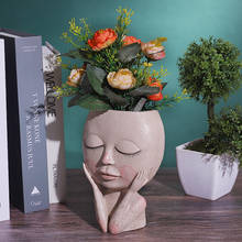 Vaso de resina com rosto humano, decoração, boneco nórdico com olhos grandes, vaso de flores, figura, escultura, artesanato, arranjo de flores 2024 - compre barato