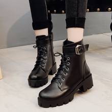 Autumn New Buckle Motorcycle Boots Women British Style Ankle Boots Lace up Low Heel ankle Boot Winter Women Shoe Plus Size 2024 - buy cheap