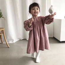 Платье-трапеция из хлопка и льна для девочек, с рукавами-фонариками, в стиле ретро, WT014, осень 2021 2024 - купить недорого