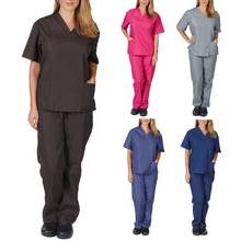 Men & Women Nurse Clothing Set Short Sleeve V-neck Scrub Sets Tops+Pants Nursing Working Uniform Set Suit 2021 Women Clothing 2024 - buy cheap