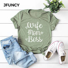 JFUNCY-Camiseta de algodón de talla grande para mujer, camiseta con letras estampadas, Camiseta holgada de manga corta para mamá, ropa para mujer 2024 - compra barato