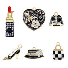 Julie Wang 6PCS Mixed Enamel Charms Black Heart Lipstick Clothes Bag Hat Alloy Girl Supplies Charm Jewelry Making Accessory 2024 - buy cheap