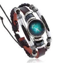NIUYITID New 12 Constellation Bracelet Men Leather Charm Zodiac Bracelet Adjustable Birthday Present For Students 2024 - buy cheap