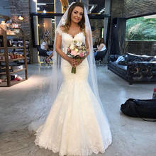 Vestido de noiva 2020, vestido tipo sereia, mangas com apliques, corpete, costas, noiva 2024 - compre barato