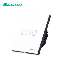 SESOO-Interruptor táctil de pared con Panel de cristal para luz LED, pulsador táctil estándar europeo de 3 entradas y 1 vía 2024 - compra barato