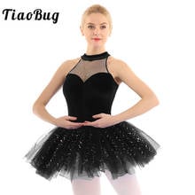 TiaoBug Adult Sleeveless Shiny Sequins Velvet Professional Ballet Tutu Dress Gymnastics Leotard Women Performance Dance Costume 2024 - buy cheap