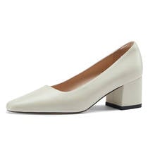 SmallHut-zapatos de tacón alto y grueso para mujer, calzado de oficina de piel auténtica, color Beige, negro y albaricoque, con punta cuadrada, para primavera, M050 2024 - compra barato