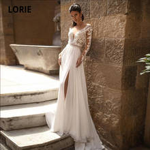 LORIE Boho Wedding Dress Long Sleeve V Neck Lace Top Chiffon Skirt White Elegant Ivory Side Split Bridal Gown robe de mariée 2024 - buy cheap