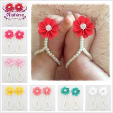 Nishine Infant Girls Pearl Barefoot Sandals Chiffon Flower Shoes Toddler Diy Foot Decoration Baby Newborn Photography Props 2024 - buy cheap