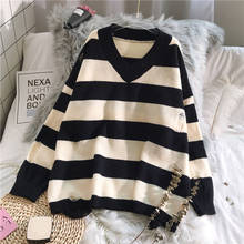 Autumn Winter New Women Sweaters and Pullovers V-neck Long-sleeved Striped Knitted Loose Thicken Warm Lady Pulls Outwear Coats 2024 - buy cheap