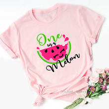 Camiseta rosa para mujer, Camiseta con estampado gráfico One In A Melon para mujer, ropa Harajuku Kawaii, camiseta de manga corta 2021 2024 - compra barato