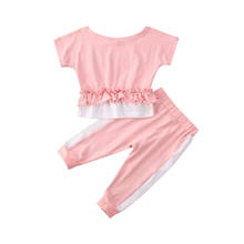 2PCS Kid Baby Girl Clothes Sets Short Sleeve Ruffle T Shirts Tops+Pink Pants Leggings Outfit Summer Set 2024 - buy cheap