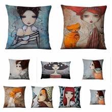 Retro Oil Painting Printed Pillowcase Big Eye Girls Decorative Pillow Home Sofa Throw Pillows Almofadas Decorativas Para Sofa 2024 - buy cheap