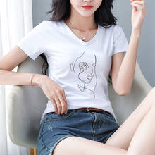 Camiseta de manga corta con estampado de gráficos para mujer, ropa con cuello en V, Camiseta de algodón Pop para mujer, camiseta para mujer 2024 - compra barato