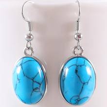 Natural Stone Blue Veins Howlite Dangle Earrings for Women Gem Cabochon CAB Oval Beads Drop Earrings Fashion Jewelry U444 2024 - buy cheap