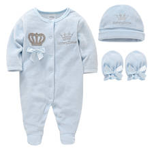 Комбинезоны для новорожденных мальчиков и девочек, шапка, перчатки с длинным рукавом, однотонный бархатный комбинезон с короной для младенцев, комбинезоны, комбинезоны, одежда для малышей 2024 - купить недорого