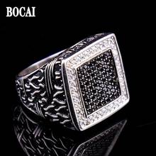 BOCAI S925 Sterling Silver Charm Rings 2021 Popular Retro Totem Black White Zircon Pure Argentum Hand Ornaments Jewelry for Men 2024 - buy cheap