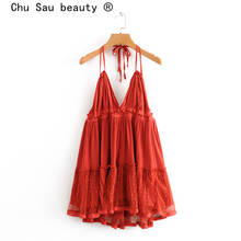 Chu Sau beauty New Fashion Sexy Lace Patchwork Summer Sling Dress Women Party Chic Backless Mini Dress Female Vestido De Moda 2024 - buy cheap