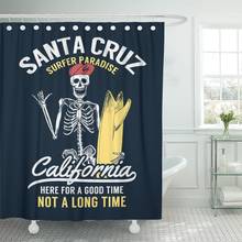 Surf santa cruz californiasurfer esqueleto e crânio gráfico verão cortina de chuveiro tecido poliéster à prova d72 água 72x72 polegadas 2024 - compre barato