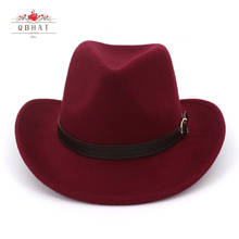 QBHAT-Sombrero de ala ancho con hebilla de cinturón para hombre y mujer, Sombrero de fieltro de lana para Cowboy del Oeste, para fiesta de carnaval, Trilby, 2020 2024 - compra barato