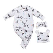 Baywell 3PCS Autumn Newborn Baby Long Sleeve Cartoon Animal Print Rompers Girls Boys Jumpsuit Hat Headband Kids Outfits Set 2024 - buy cheap