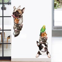 Adesivos de parede 3d de animais de desenho animado, gatos, cães, mouse, pássaros, adesivos para decoração da casa, quarto infantil, papel de parede de vinil 2024 - compre barato