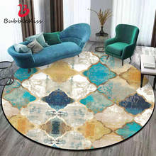 Bubble Kiss Round Carpet for Living Room Vintage Moroccan Style Blue Yellow Geometric Rug for Bedroom Customized Kitchen Mat 2024 - buy cheap