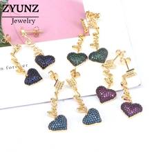 4 pares de pendientes colgantes de corazón de amor, Color dorado, Micro pavé, CZ, cristal, joyería femenina, Moda para mujeres y niñas 2024 - compra barato