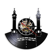 Знаменитый Город Мекка виниловая запись настенные часы исламская культура настенные часы винтажный Настенный декор Kaba мусульманская архитектура настенные часы 2024 - купить недорого