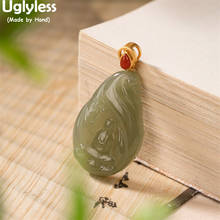 Uglyless Delicate Carved Meditating Buddha Pendants Women Water Drop Jade Necklaces NO Chains Buddhism Gifts Jewelry 925 Silver 2024 - buy cheap