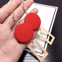 Korean Version Of The New Fashion Temperament Retro Red Wood Square Geometric Stitching Exquisite Earrings Women's Jewelry 2024 - buy cheap