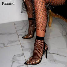 Kcenid 2021 New sexy stretch fabric mesh sock boots transparent PVC pointed toe ankle woman boots shoes thin high heels pumps 2024 - buy cheap