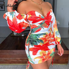 2020 Hot Fresh Clear Print Sexy Hollow Out Elegant Bandage Top Fashion Strapless Full Sleeve High Waist Women Thin Mini Dress 2024 - buy cheap