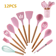 Silicone Kitchenware Cooking Utensils Set Wooden Handle Heat REsistance Baking Pasta Egg Non-stick Cookware Kitchen Tools 2024 - buy cheap