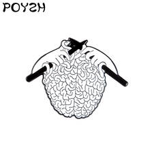 Brain Enamel Brooch knitted in black and white Brain lapel pin for human organs Interesting badge for backpack Doctor's jewelry 2024 - buy cheap