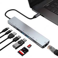 8-в-1 Тип с разъемами типа C и USB C PD зарядки Micro-SD/TF карты Порты и разъёмы Hub конвертер адаптер USB PD концентратор Алюминий из алюминиевого сплава для быстрой зарядки 2024 - купить недорого