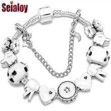 Seialoy Fashion White Love Star Charm Bracelets For Women Men Original Victory Gestures Garland Shiny Glass Beads Bangle Gift 2024 - buy cheap