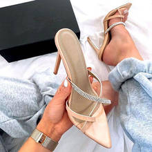 Sandalias de tacón alto con banda estrecha para mujer, zapatillas de cristal, con Clip, para verano 2024 - compra barato
